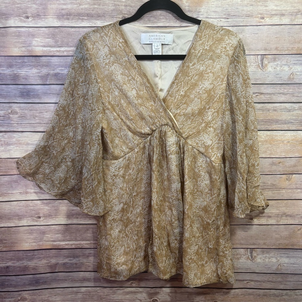 Womens Size Large Badgley Mischka American Glamour Pure Silk Chiffon Blouse